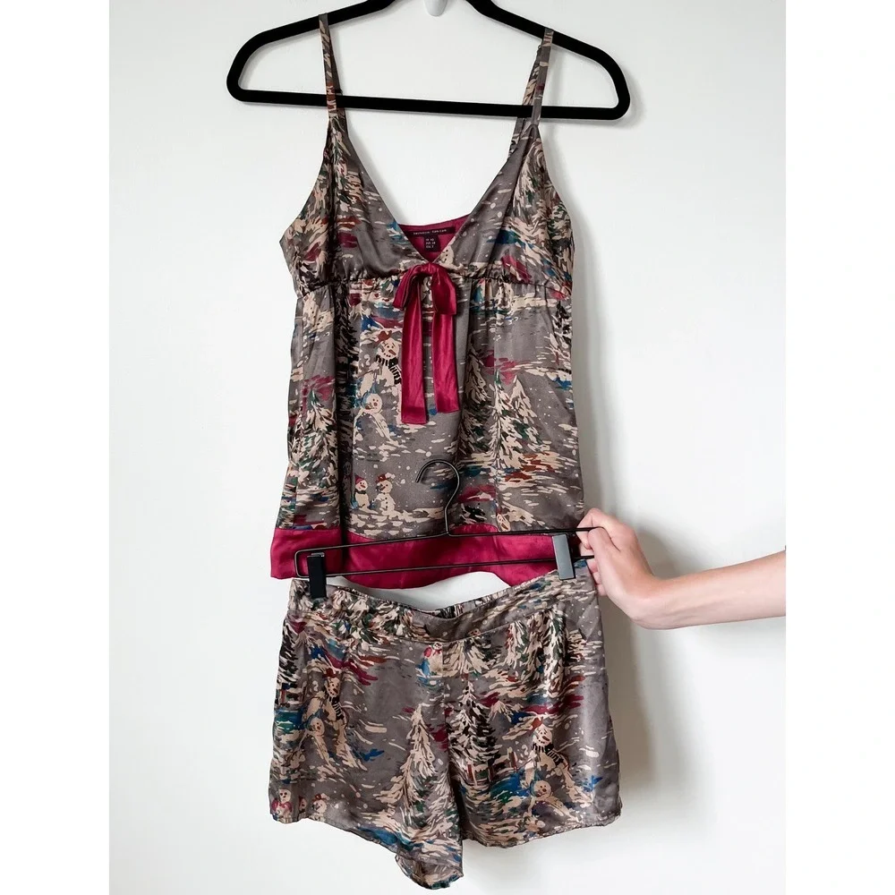 Princesse Tam-Tam‎ Satin Cami Top Cheeky Short Pajama Set Snowmen Womens Small